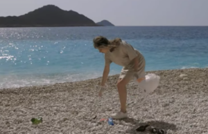 Are you a responsible wildlife traveller? Beach cleanup by a woman tourist